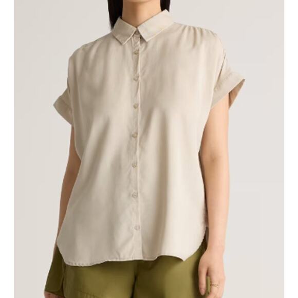 Quince Vintage Wash 100% Tencel Short Sleeve Camp Shirt Shale Tan XL - Picture 1 of 8